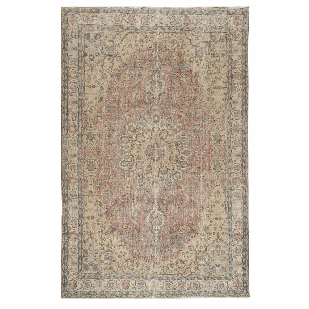 Vintage Turkish Area Rug. Hand-knotted Wool Carpet with Medallion Design