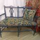Pretty painted and upholstered bench in green and blue.