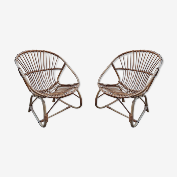 Paire de fauteuils rotin 1969