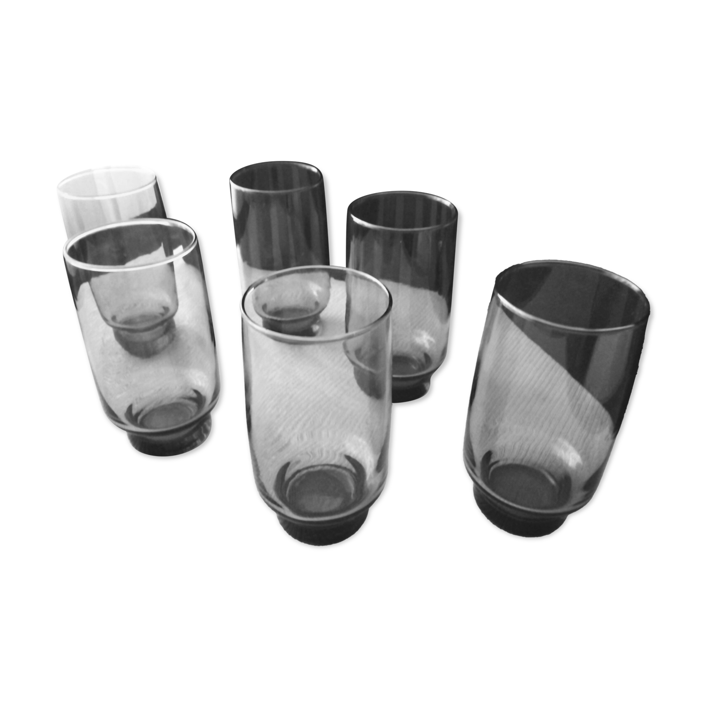6 Luminarc Smoke-Colored Orangeade Glasses from the 60s and 70s