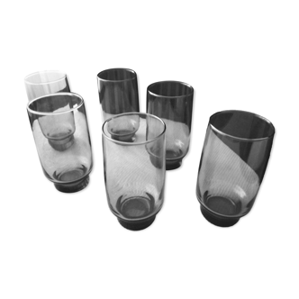6 Luminarc Smoke-Colored Orangeade Glasses from the 60s and 70s