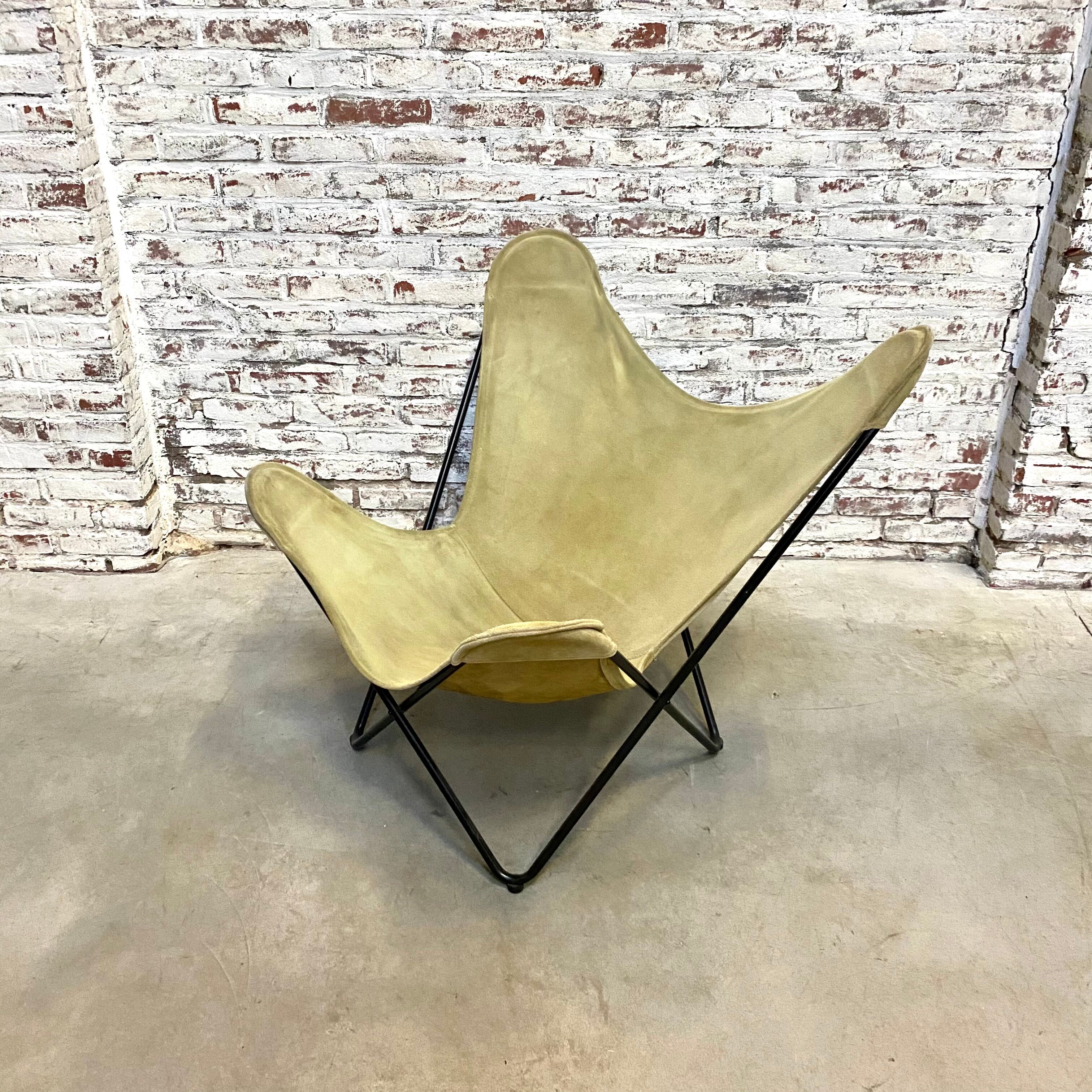 Vintage Butterfly Chair in Green Suede Leather, 1970s