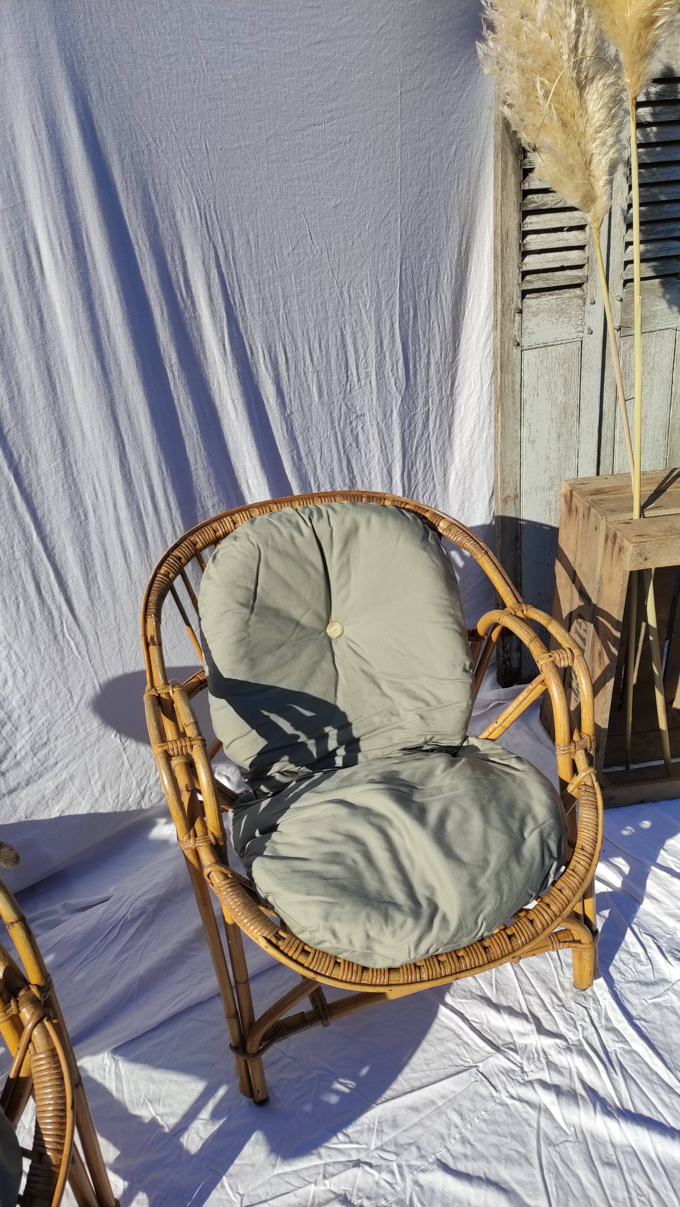Pair of vintage rattan armchairs