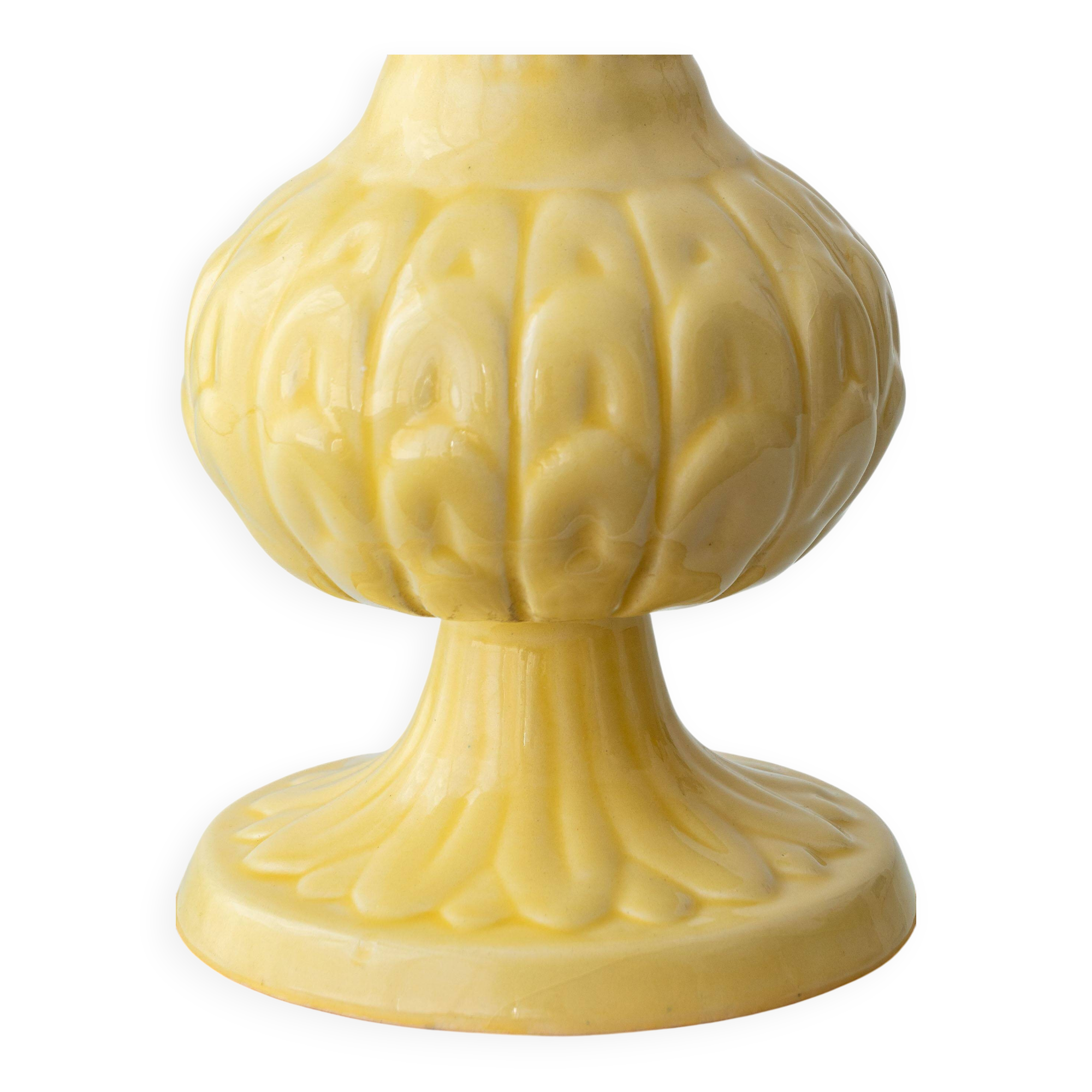 Lampe de table en céramique jaune espagnole, années 1960, abat-jour Liberty London rétro neuf