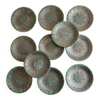 11 flat ceramic plates from Petit Massé Morvan.
