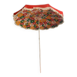 Large floral tilting beach umbrella with cotton fringes, 1960