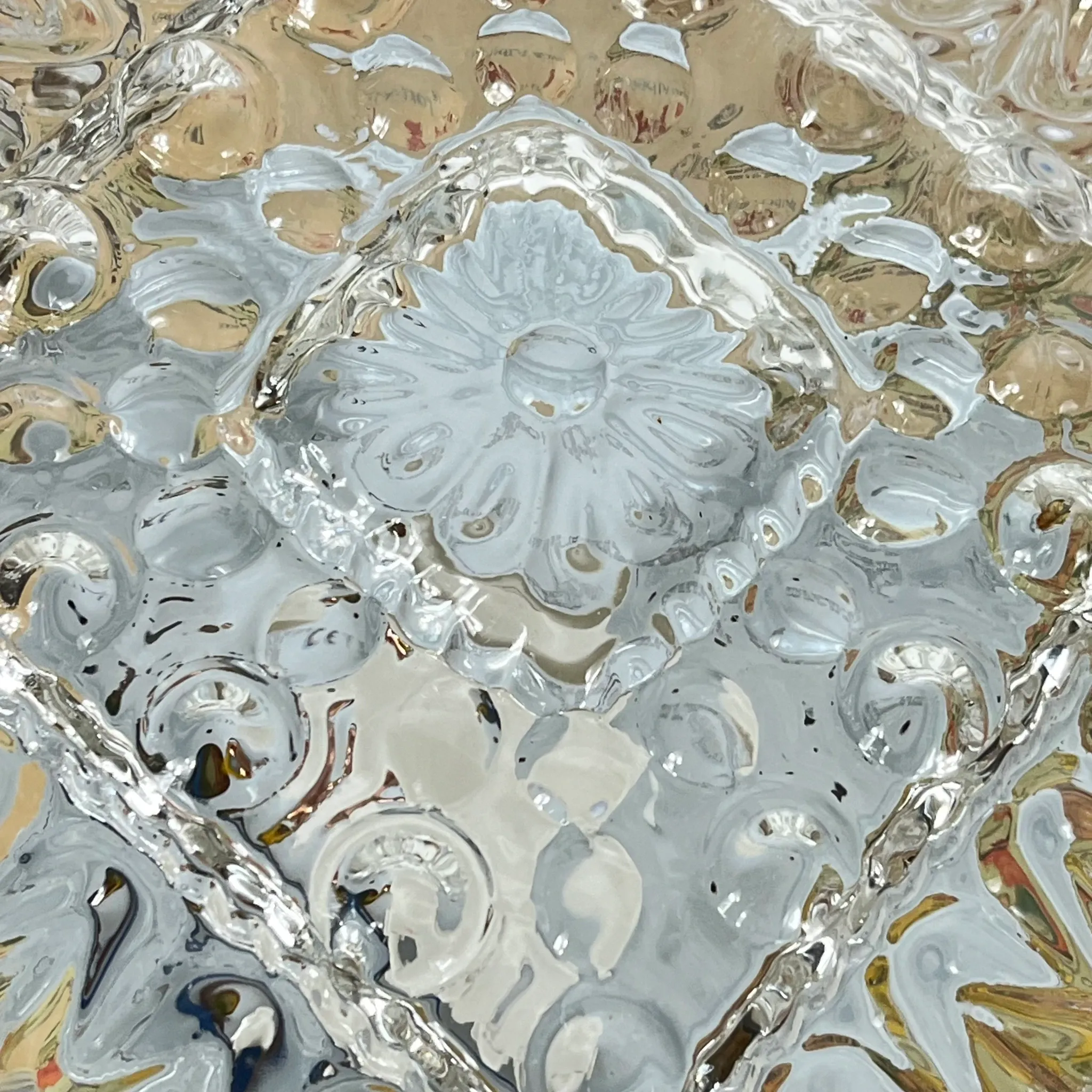 Old small square wall light ceiling fixture with transparent vintage glass.