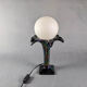 Ceramic lamp palm globe, Italian design 70-80, iridescent blue ceramic, white globe