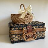 Set of 2 vintage rattan and rope baskets