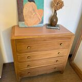 Vintage chest of drawers with oak veneer and gold handles
