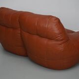 Pouf / Canapé 2 places en cuir patchwork vintage