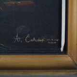 Peinture « The Angler’s Return », design danois, années 1980, par A. Enkeshafi