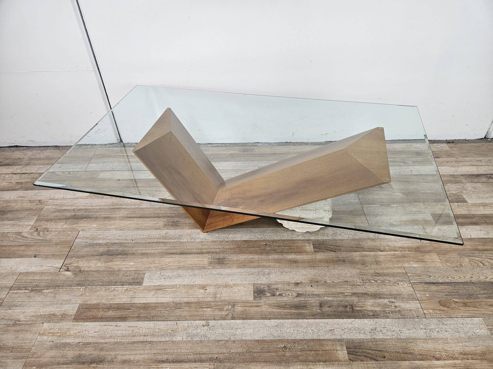 Valentino coffee table by Cattelan Italia in glass, wood, and travertine