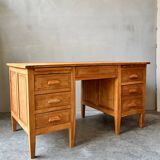 Bureau ancien en chêne massif brut, aérogommé et ciré