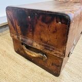 Large Gustave Keller leather trunk with multiple compartments