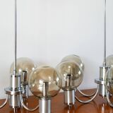 Lustre trois branches, en chrome et globes en verre fumé, Design, 1970