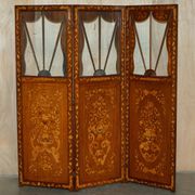 Pair of three-panel screens made of Dutch hardwood and walnut.