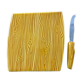 Cheese platter and its ceramic art knife verceram fake wood 60s
