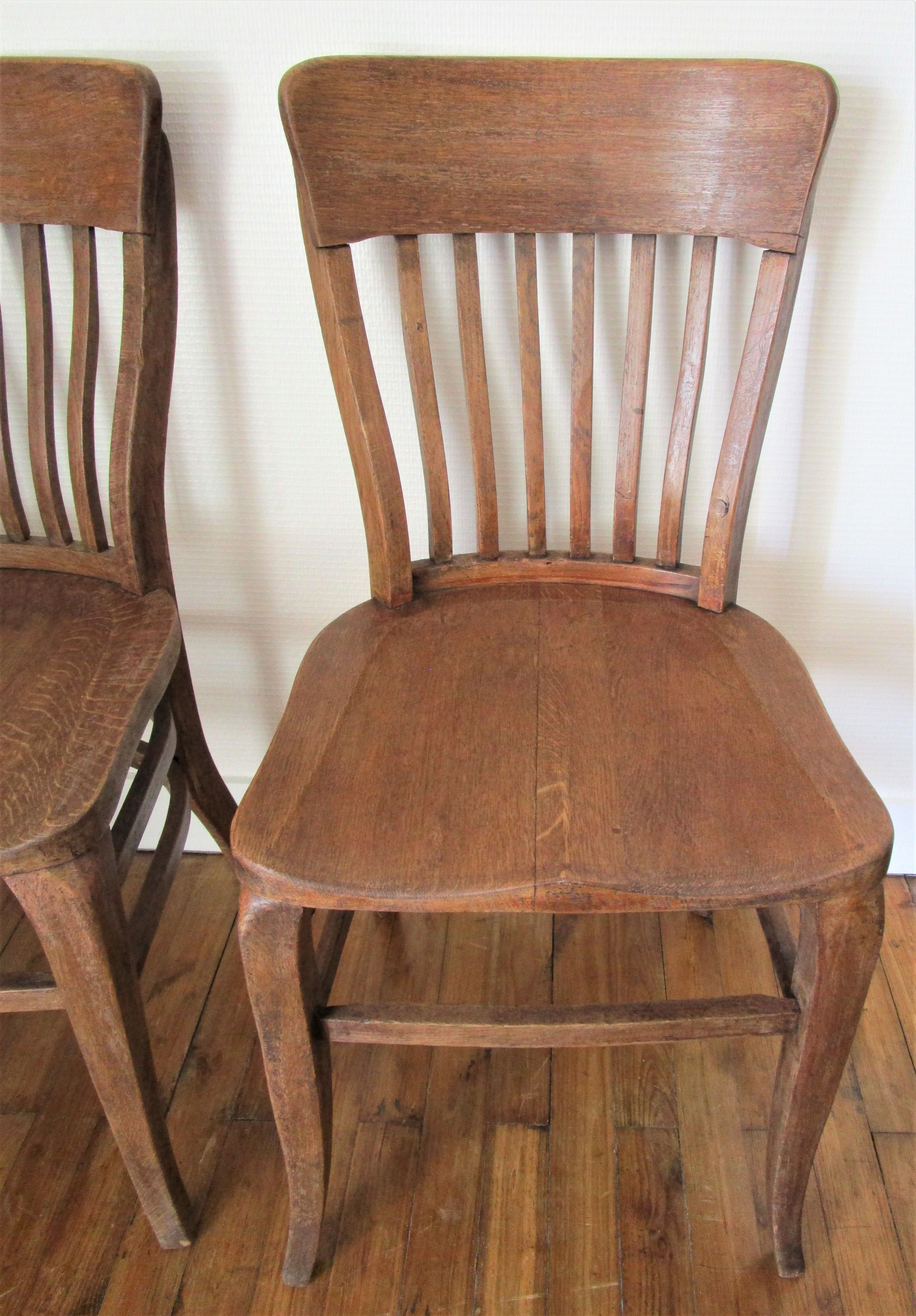 Two chairs solid oak patinated early twentieth century