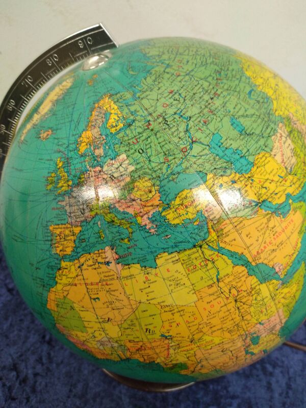 Globe terrestre lumineux vintage JRO Wechselbid, France