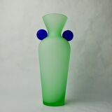 Green and blue satin murano glass vase, Menphis style, Italy, 1980