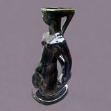 Old Vallauris soliflore vase in pearly black ceramic - female body