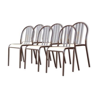Lot of 6 vintage chairs made of steel and wood molded to the taste of Robert Mallet Stevens, 1970s
