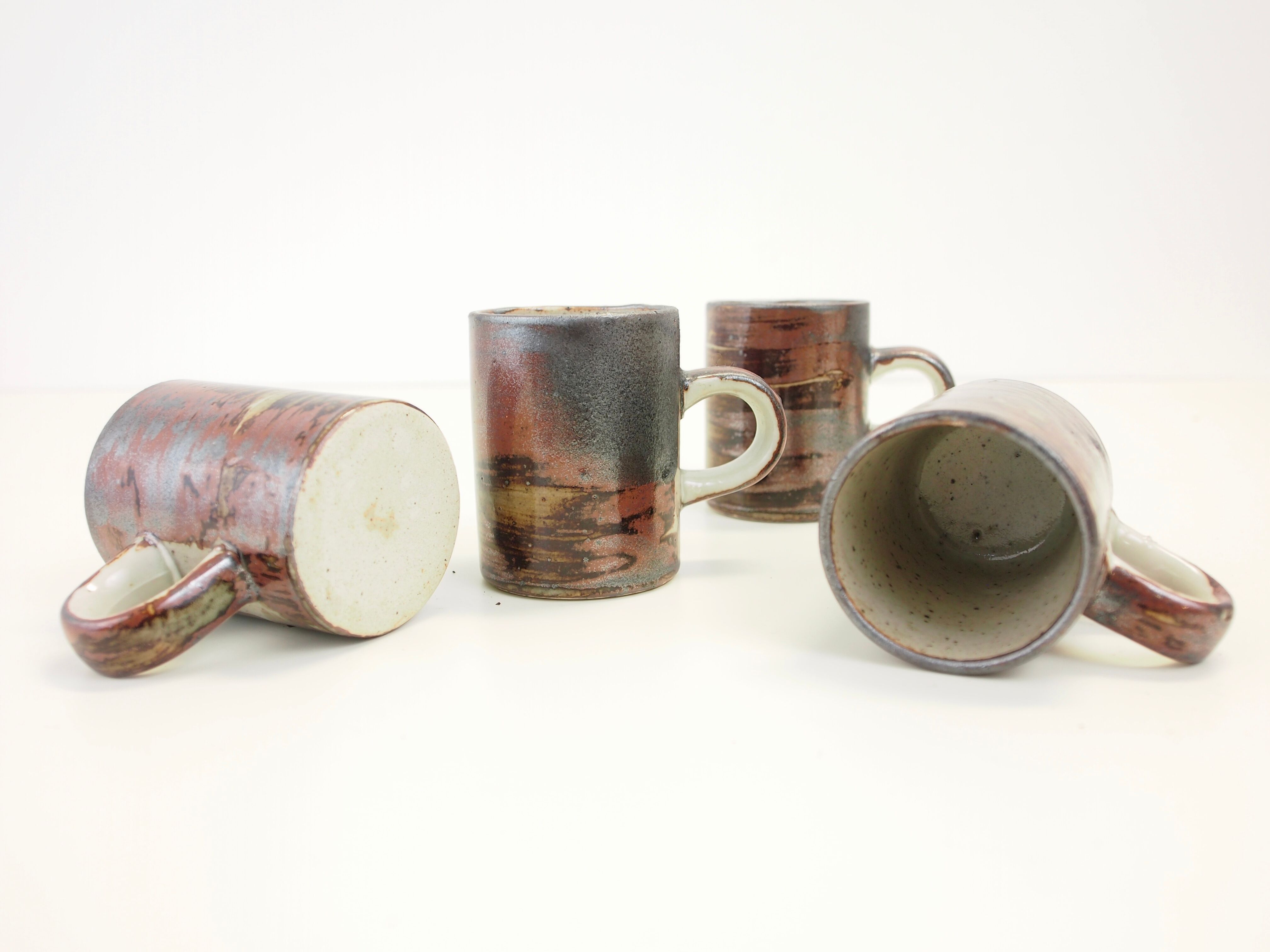 Lot of 4 espresso cups and 4 sub cups in Japanese "Raku" style