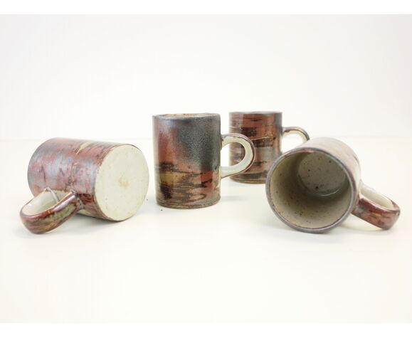 Lot of 4 espresso cups and 4 sub cups in Japanese "Raku" style | Selency