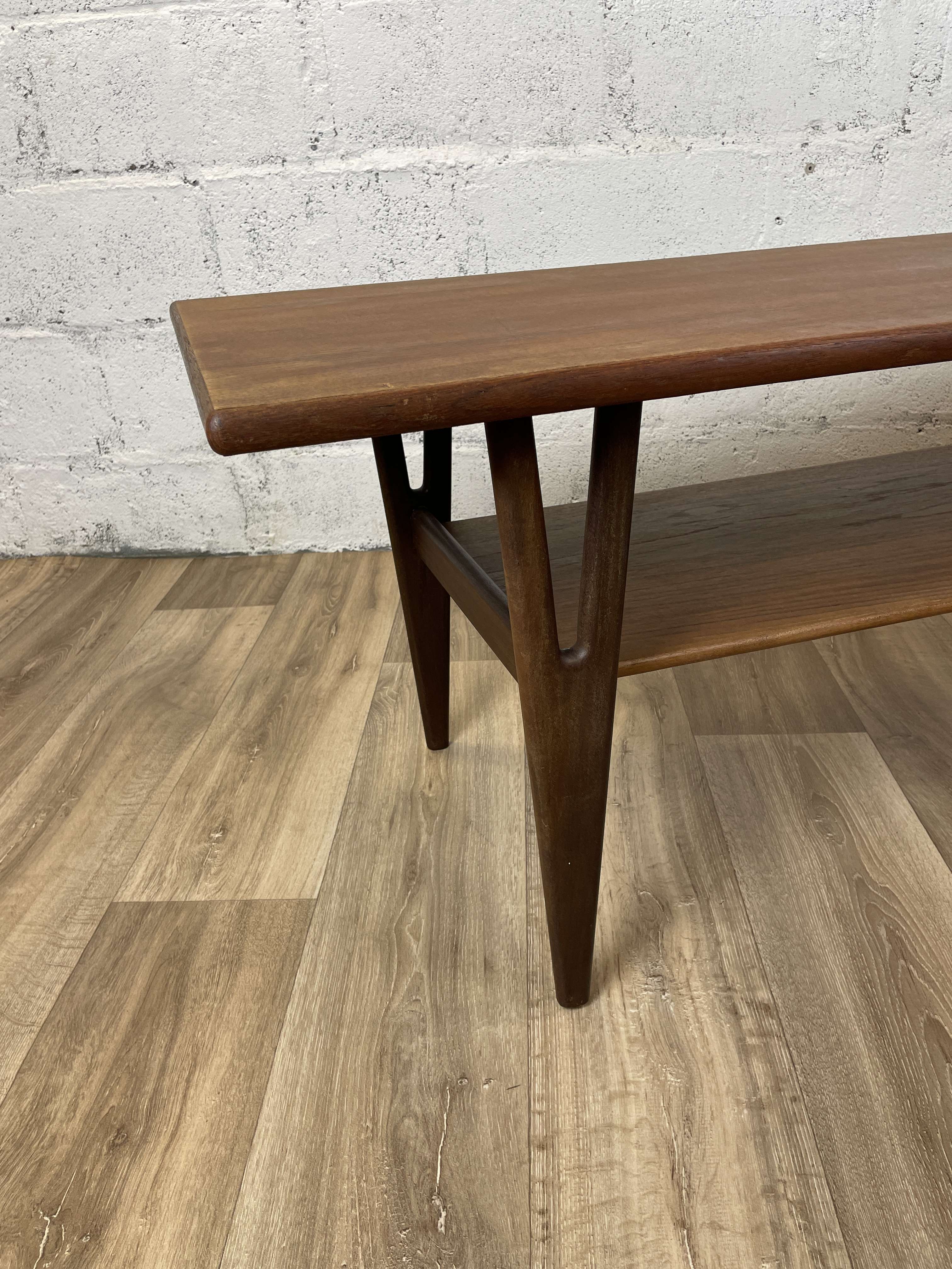 Vintage Scandinavian teak coffee table with bobbin legs, 60s