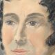 Watercolor on paper portrait man frock coat oval frame dore