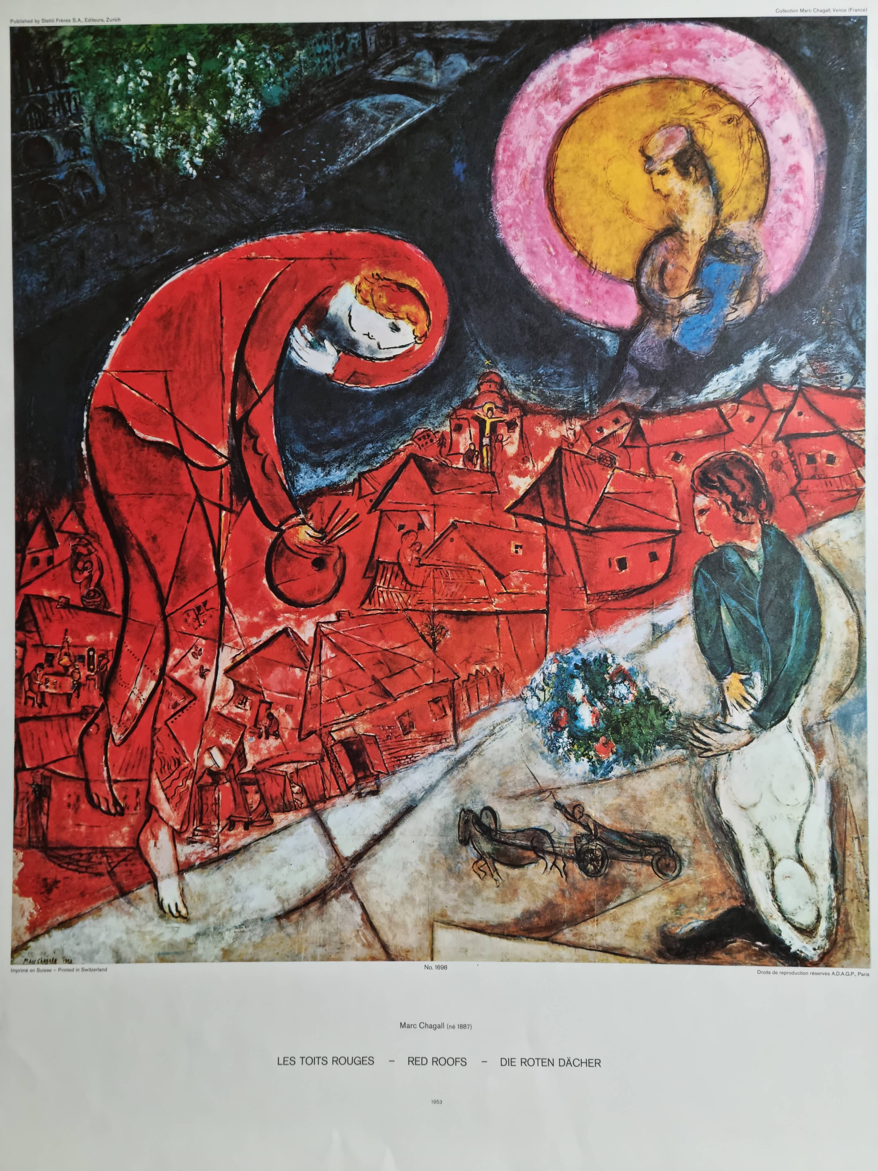 Poster after Marc Chagall "the red roofs" 63 cm by 75 cm