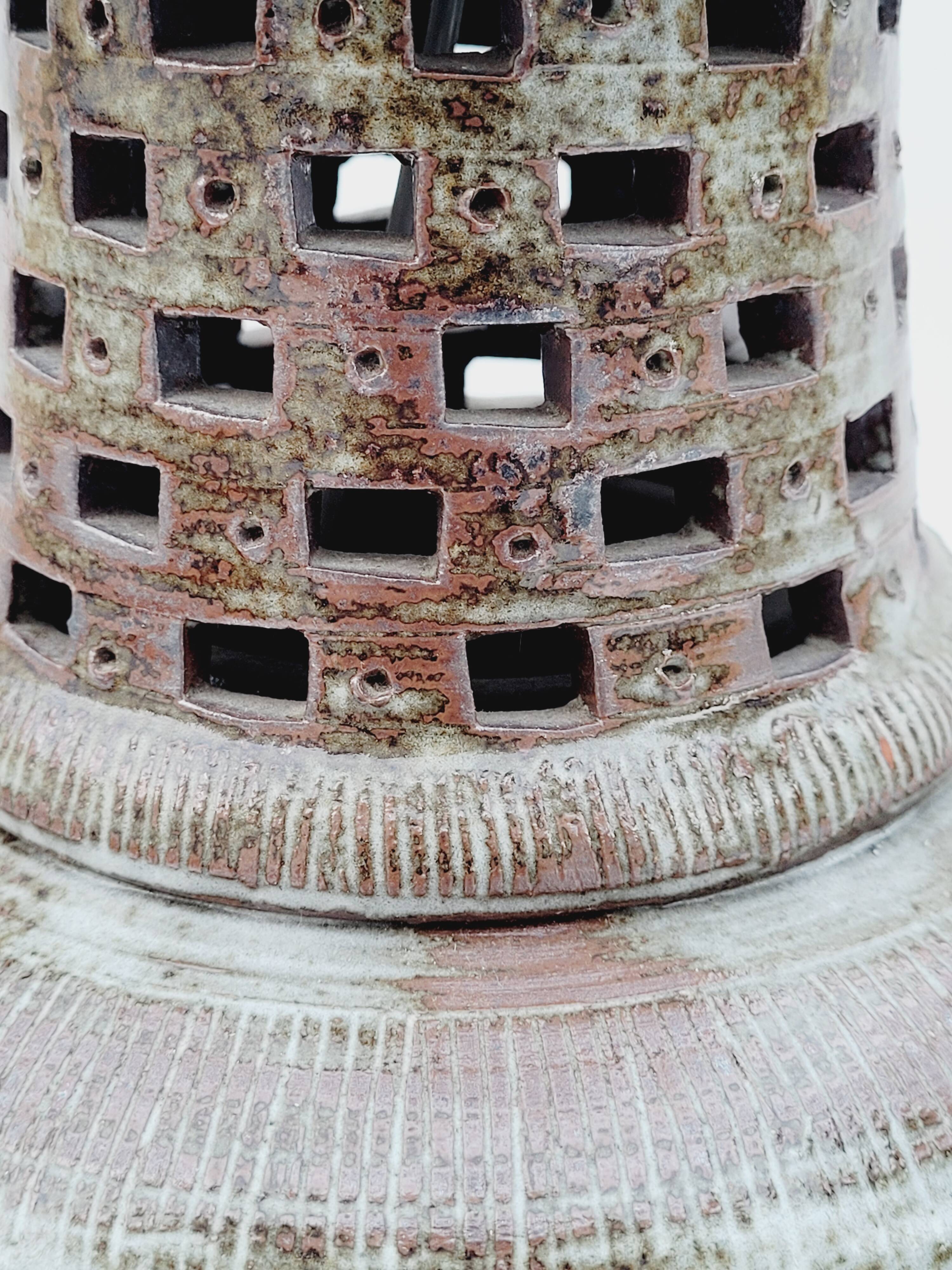 Vintage lamp foot in openwork ceramic email brown gray signed