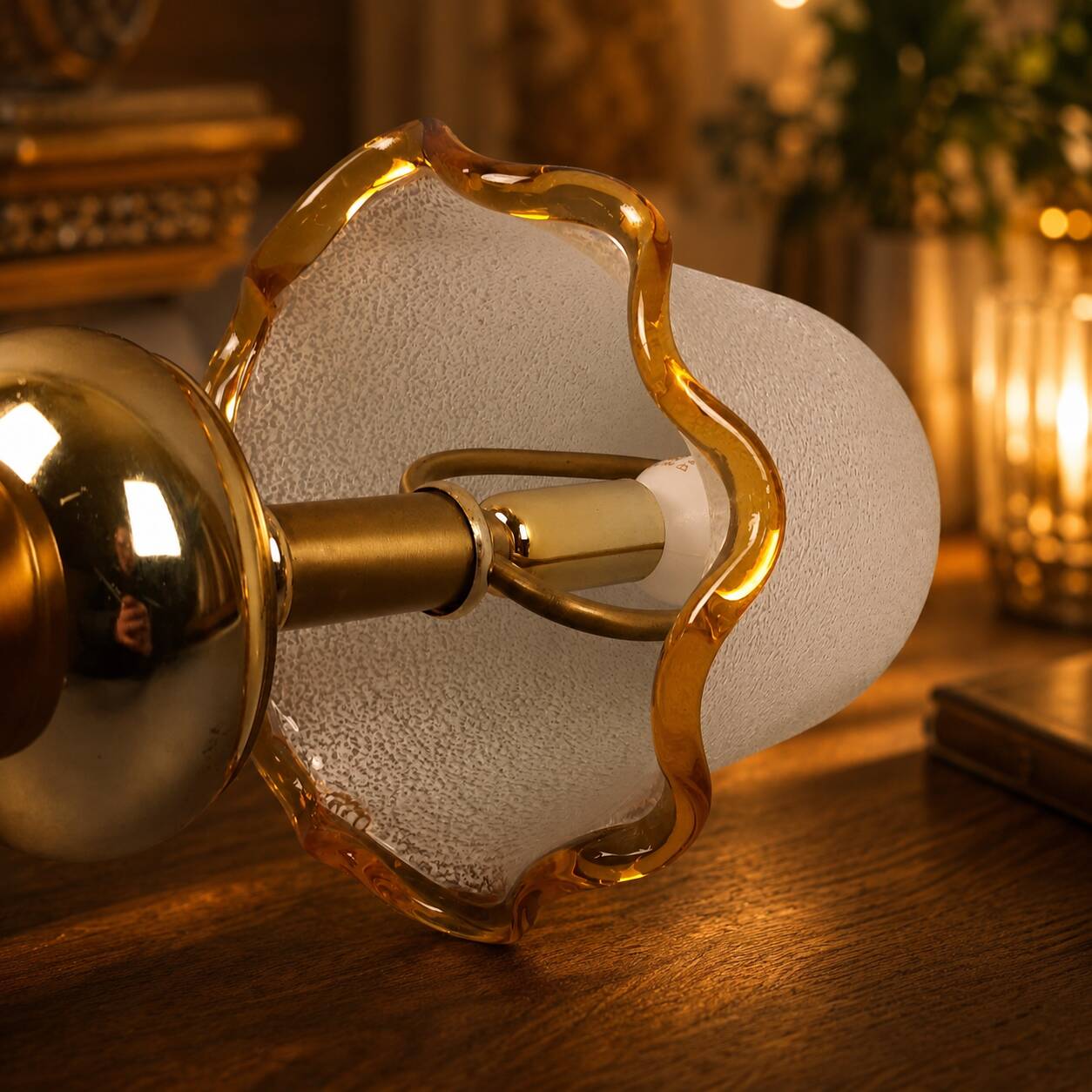 Murano Glass Table Lamp Brass Mushroom