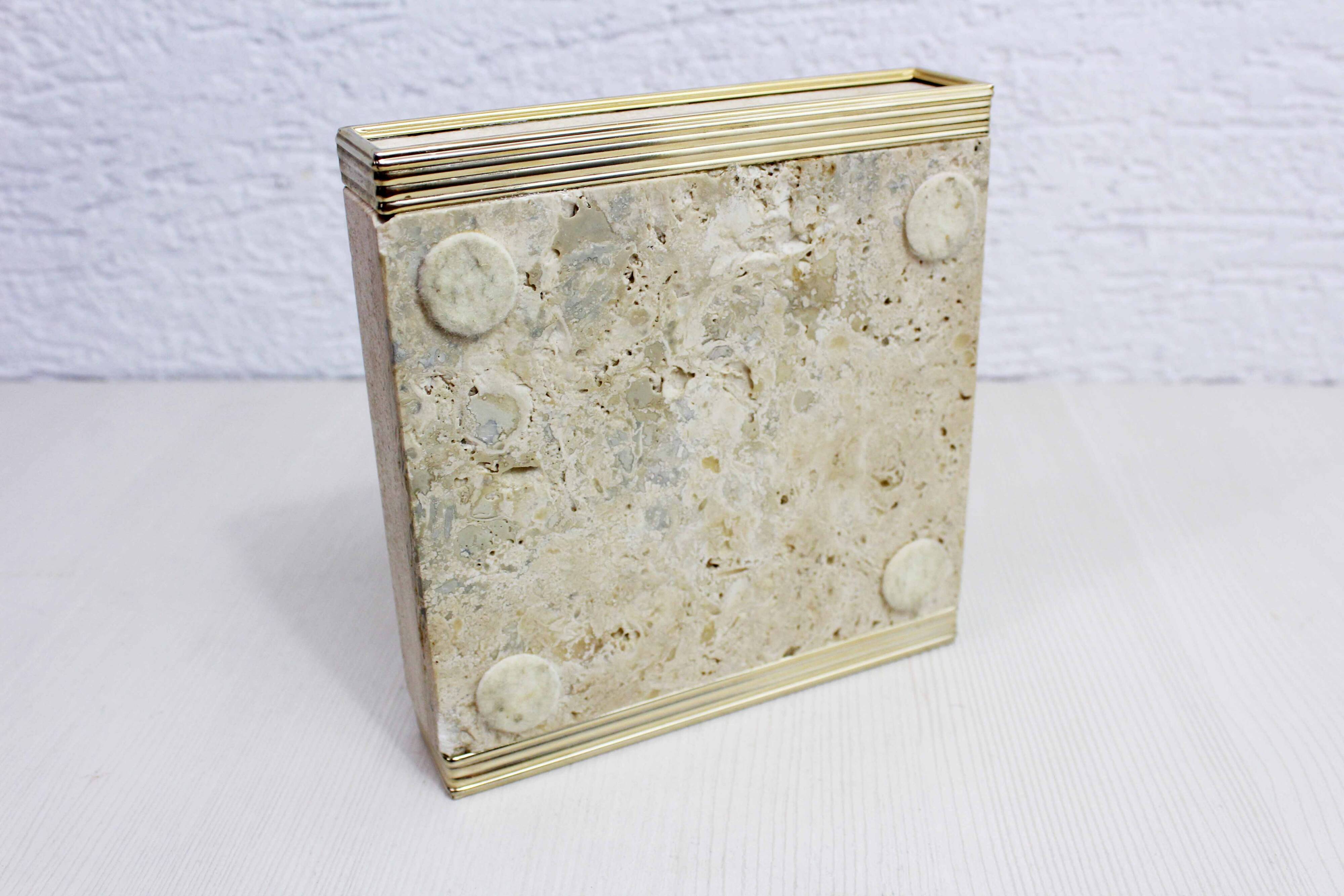 Travertine and brass ashtray