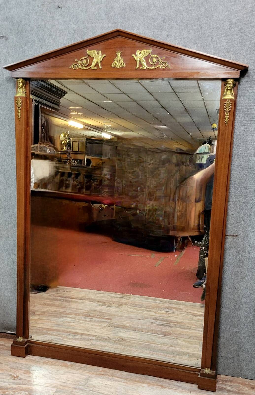 Large Empire mirror, return from Egypt, in mahogany, circa 1880 / h186cm