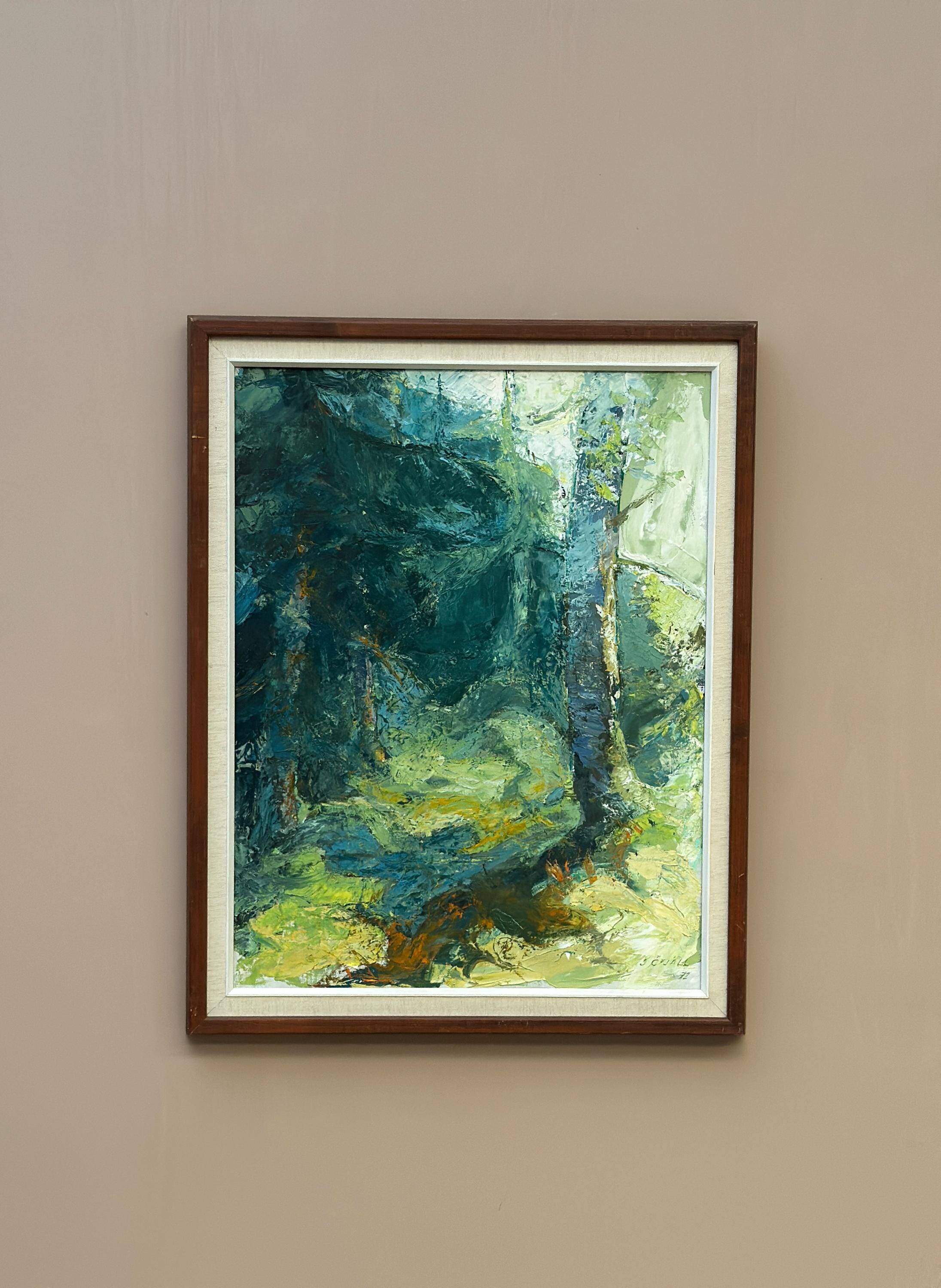 Original Mid Century Swedish Oil on Canva"Forest Brows" by Inga Öfjäll