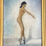Tableau. Huile encadrée. Danseuse nue. 1960