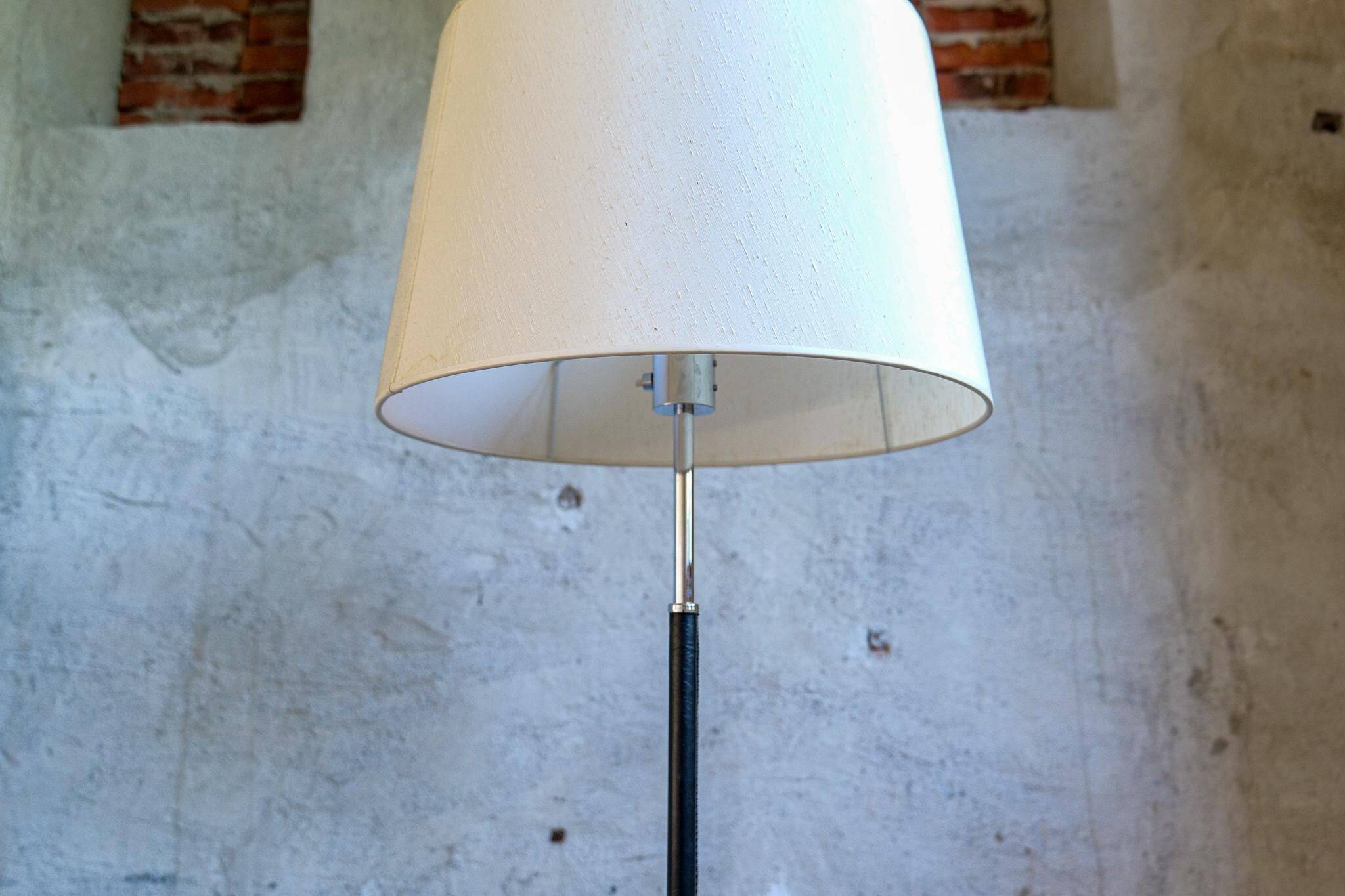 Modern mid-century chrome leather floor lamp Atelje Lyktan, Sweden