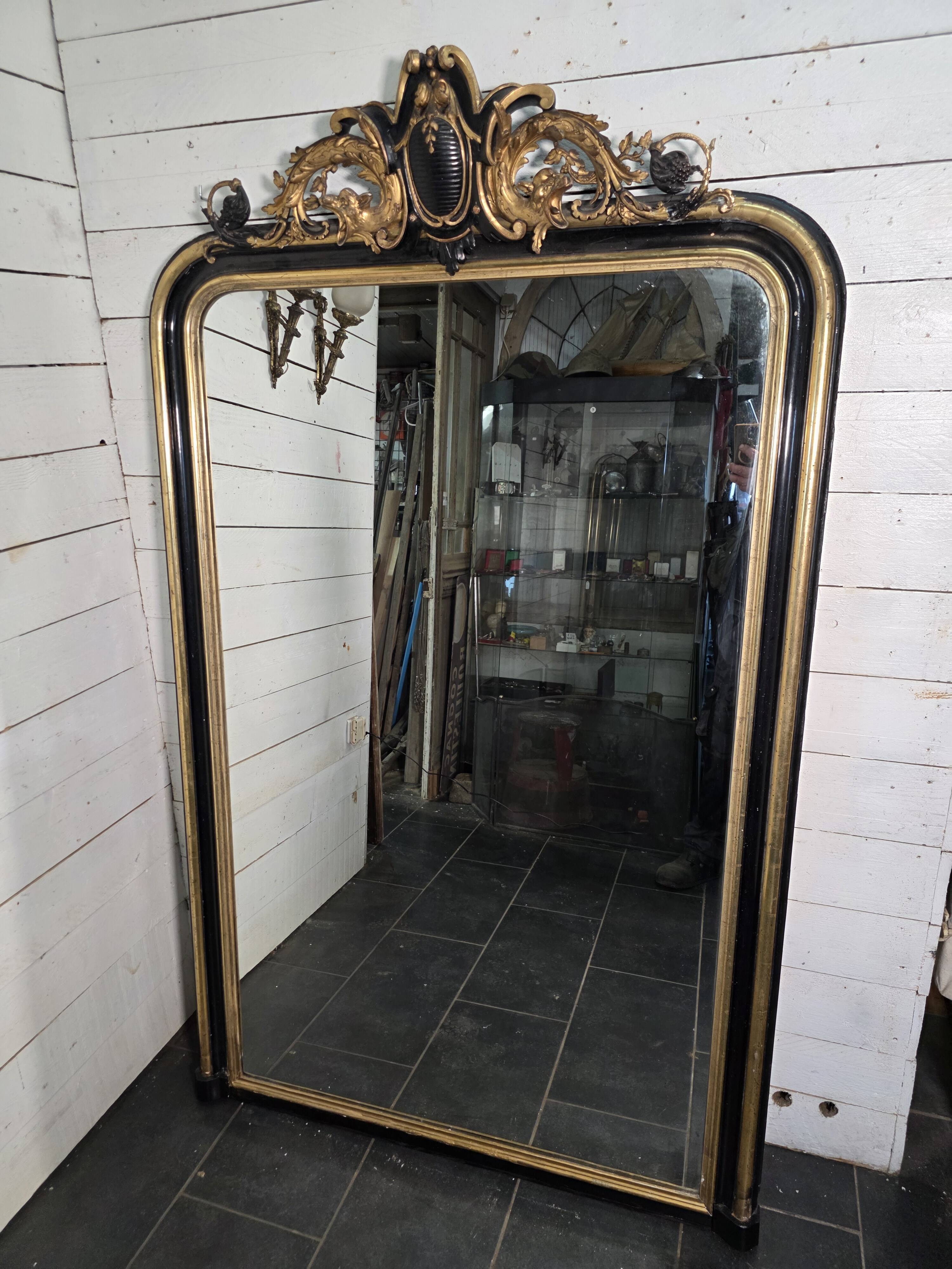 Napoleon III mirror from the 19th century with gold leaf, 190cm H