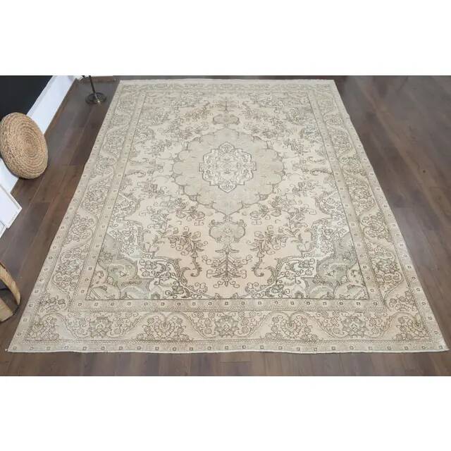 1970s Vintage Persian Handmade Wool Cotton Orange Area Rug 290x372