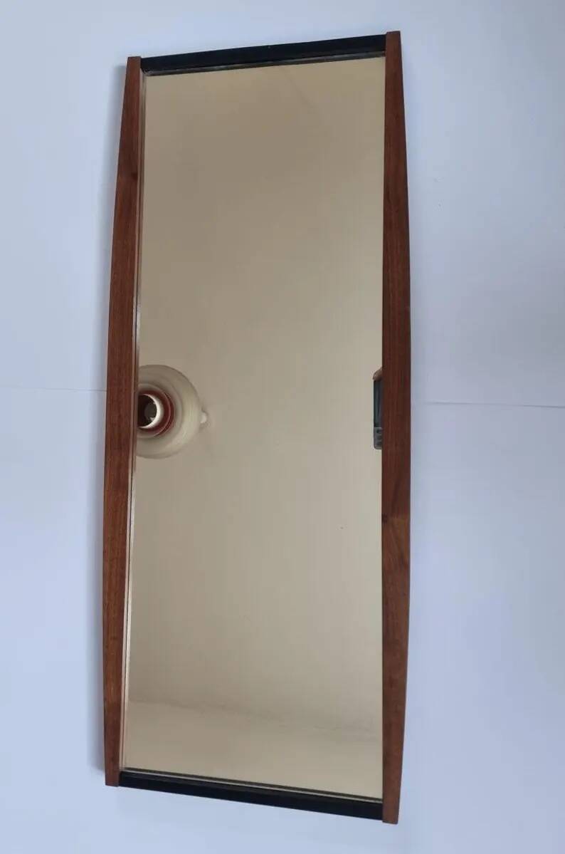 Midcentury Long Teak Wall Mirror, Denmark, 1960s