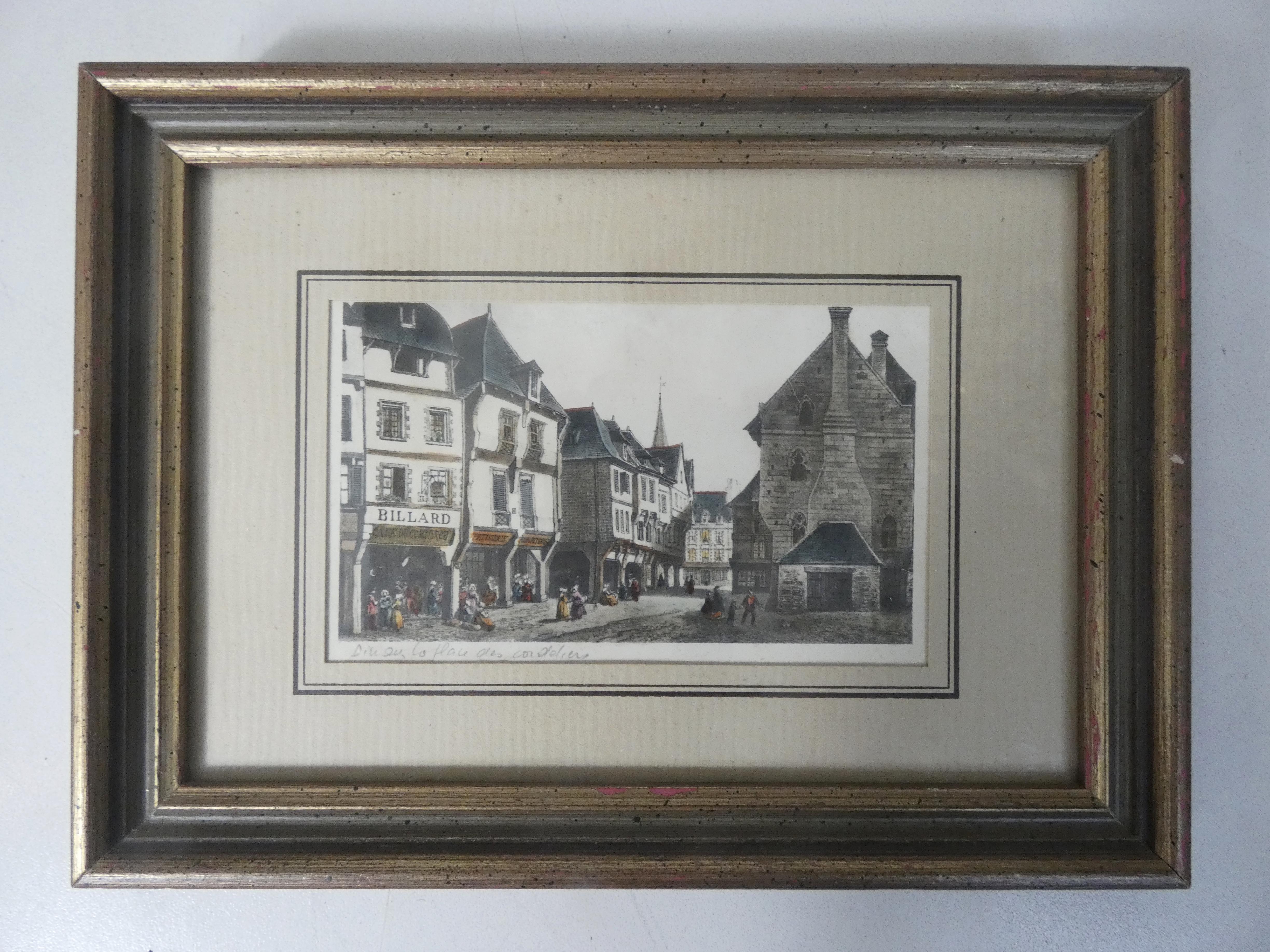 Old framed engraving dinan under glass and marie-louise