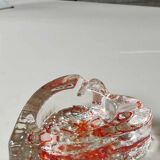 Empty pocket/Ashtray, l in blown art glass/Heart shape with inclusions of orange filaments. In Murano style