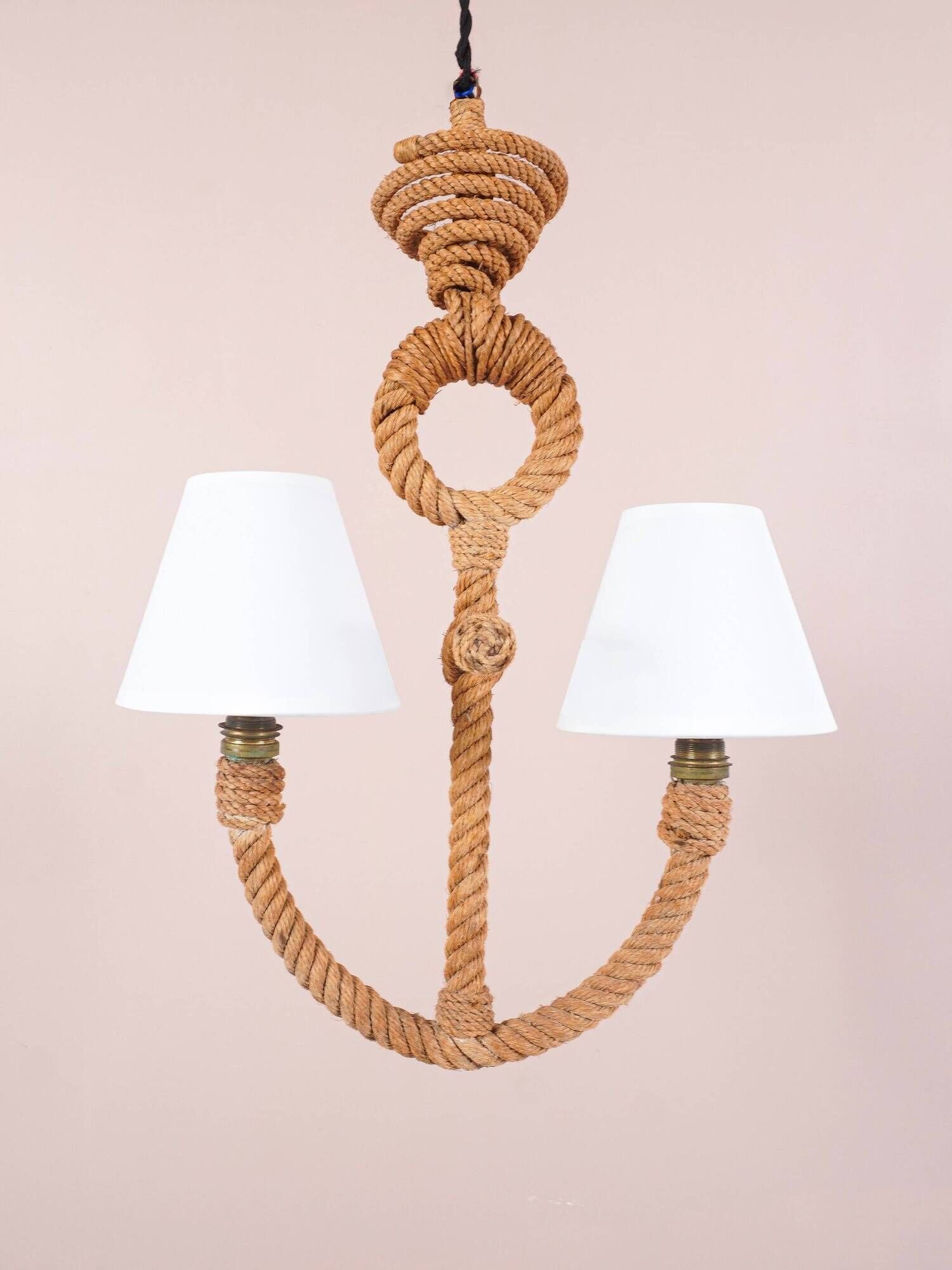 Audoux & Minet - vintage anchor rope chandelier - France circa 1950