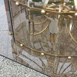 70s designer chandelier with smoked glass plates and gold metal frame