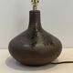 Vintage design lamp base in brown pyrite stoneware with raffia lampshade 1970