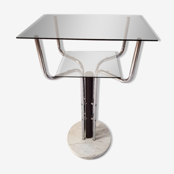 Design console 70, smoked glass, chrome and white marble