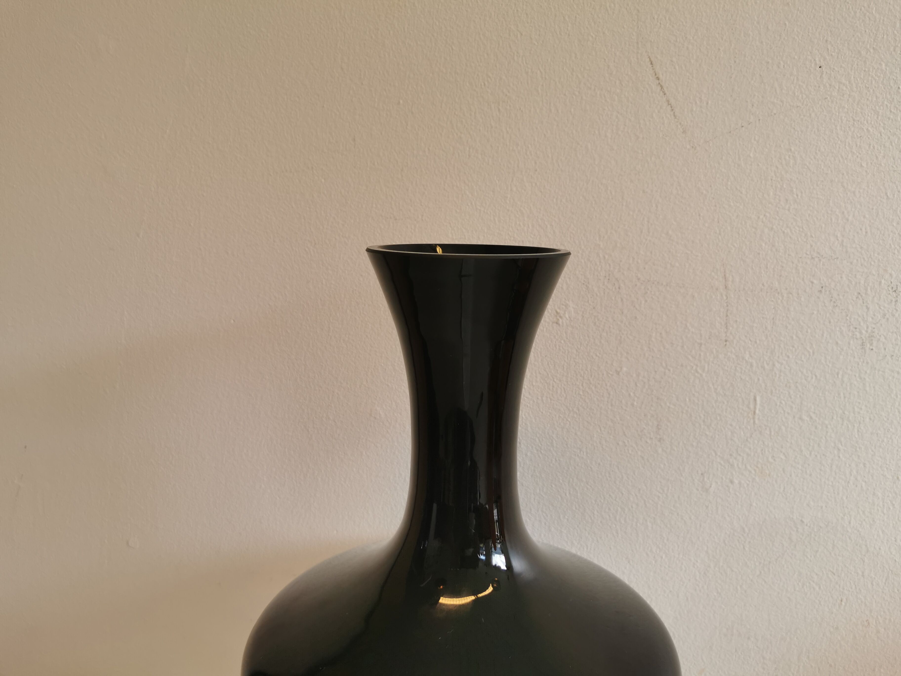 Large Danish glass vase in deep purple/black colour..