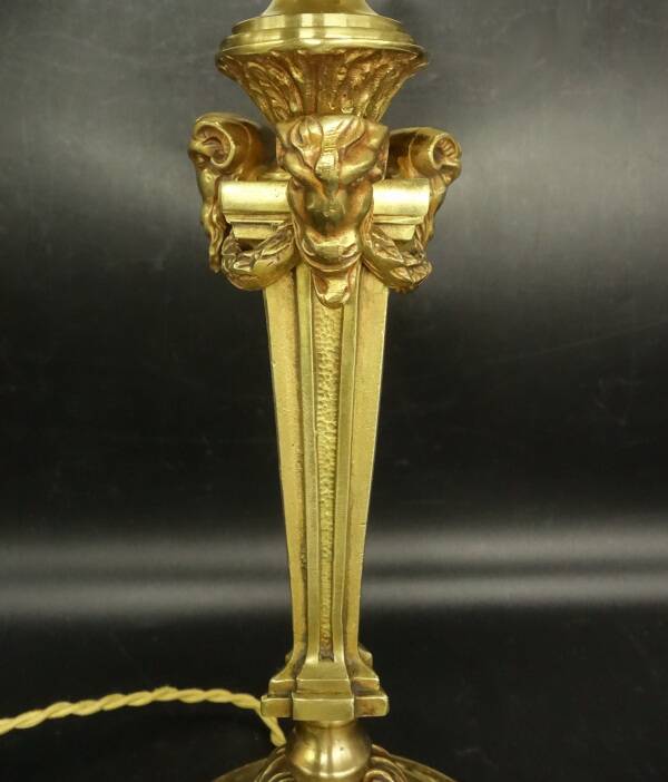 Large Louis XVI style ram's head lamp base - gilded bronze